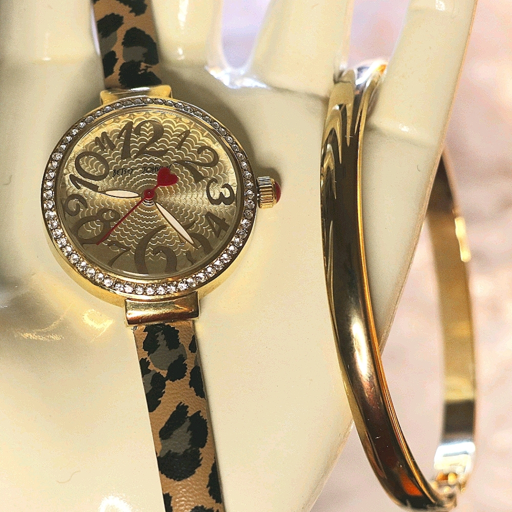 Betty Johnson Gold Cheetah Watch & Matching Bangle